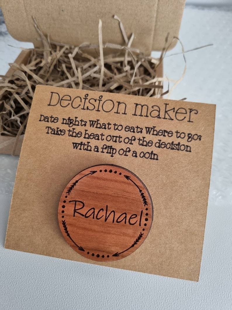 Decision Maker Coin Decision Flip Coin Personalised Couples Decision Making Wooden coin with names Dual sided Decision Coin image 1