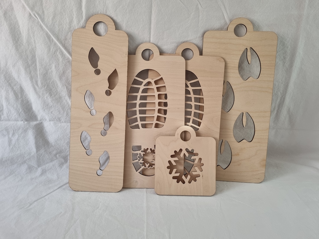 Set 4 Stencil Legno Impronte Gnomi Natale - Decorazioni Fai Da Te Per Finestre E Pareti - Foto 6