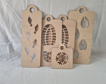 Santa footprints  - Wooden Christmas stencils| Reindeer prints| Elf Footprints| Snowflake stencil