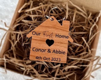 Personalised Wood Housewarming Keyring: First Home Gift