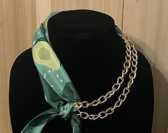 Collier foulard avec chaîne | Or | Vert | Tendance | Réglable