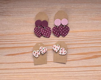 Boucles d'oreilles coeur | Bois peint à la main | Saint-Valentin | Coeurs | Fraises