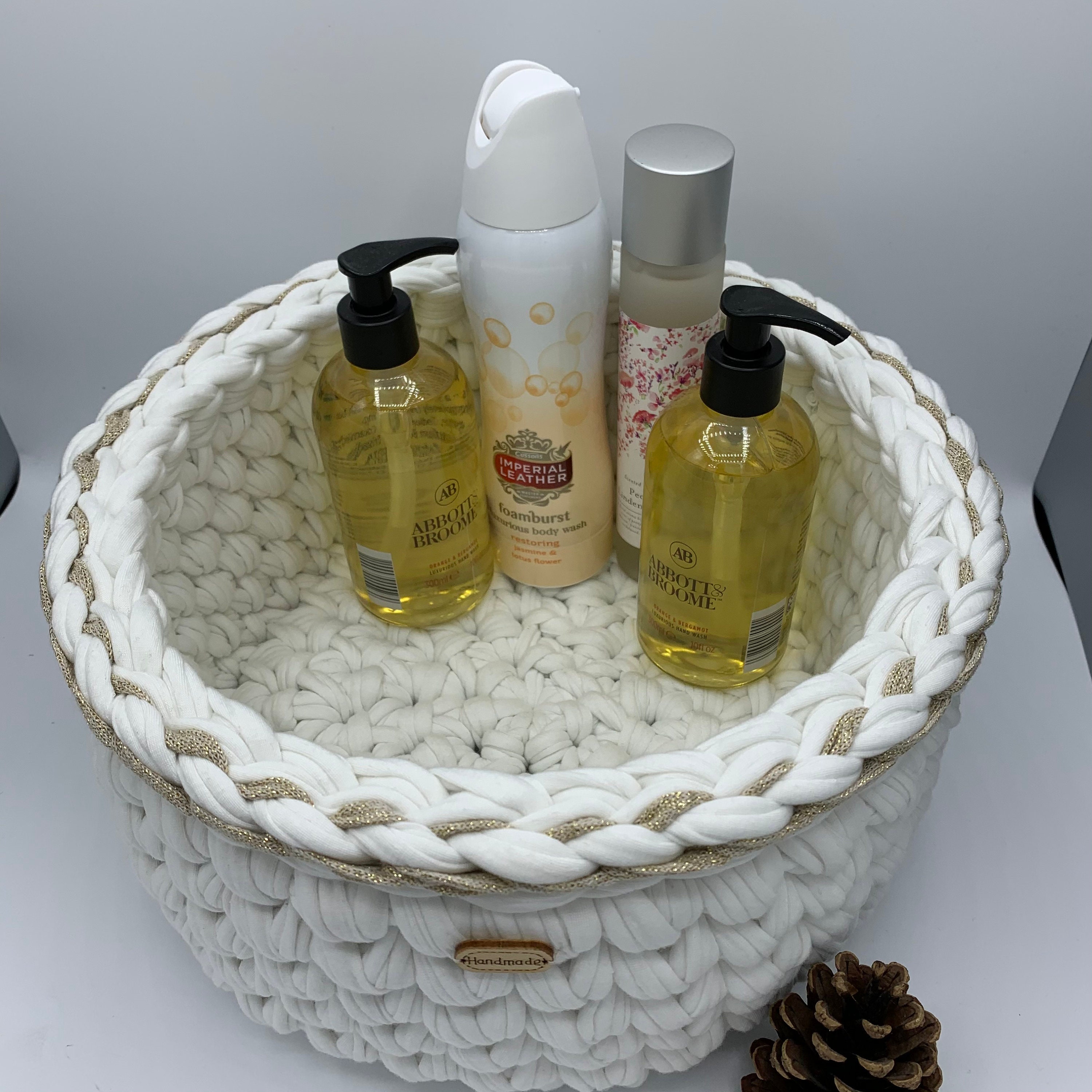 Bathroom Storage Basket, Toiletries Basket, Round White Basket, Chunky Basket, Nursery Basket
