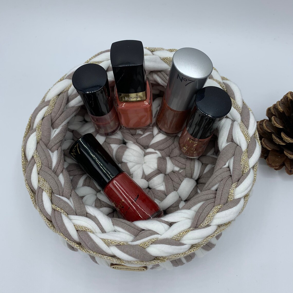 Makeup Basket Nail Polish Storage Tidy Basket Crochet Etsy