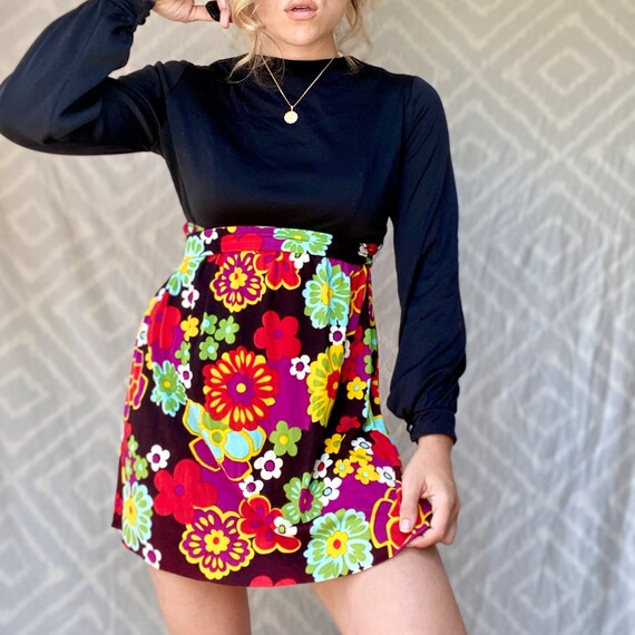 60s 70s mod psychedelic floral mini dress true vi… - image 5