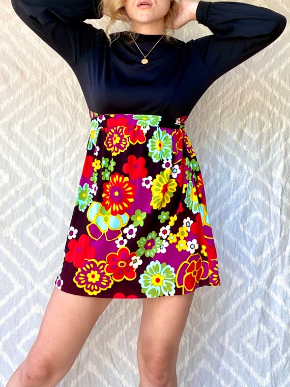 60s 70s mod psychedelic floral mini dress true vi… - image 4