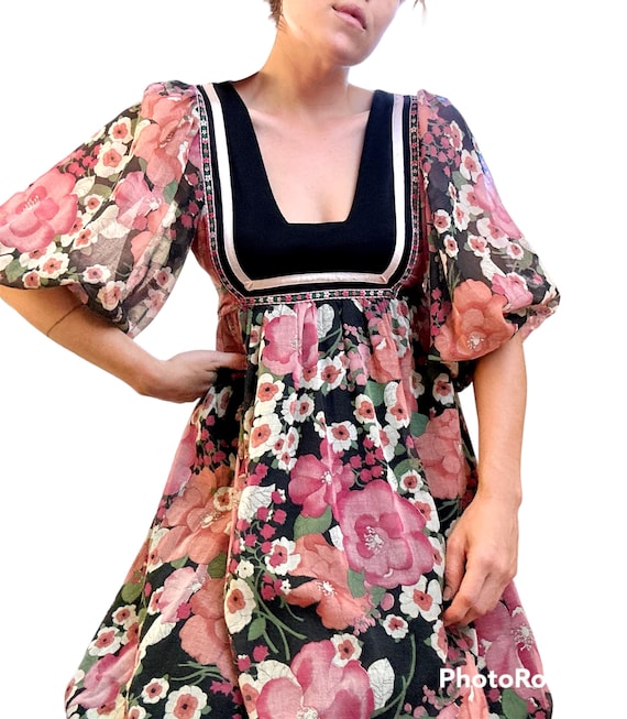Rare 70s Cotton Voile Floral Sheer Balloon Sleeve Maxi Dress - Etsy
