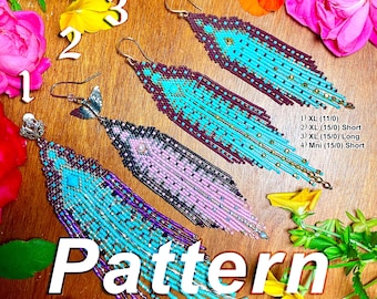 BOHODECO Brick Stitch Fringe Earrings Pattern, 2 sizes XL and Mini, Long Crystal Inlay Turquoise, Bead Weaving, Download PDF, Editable File
