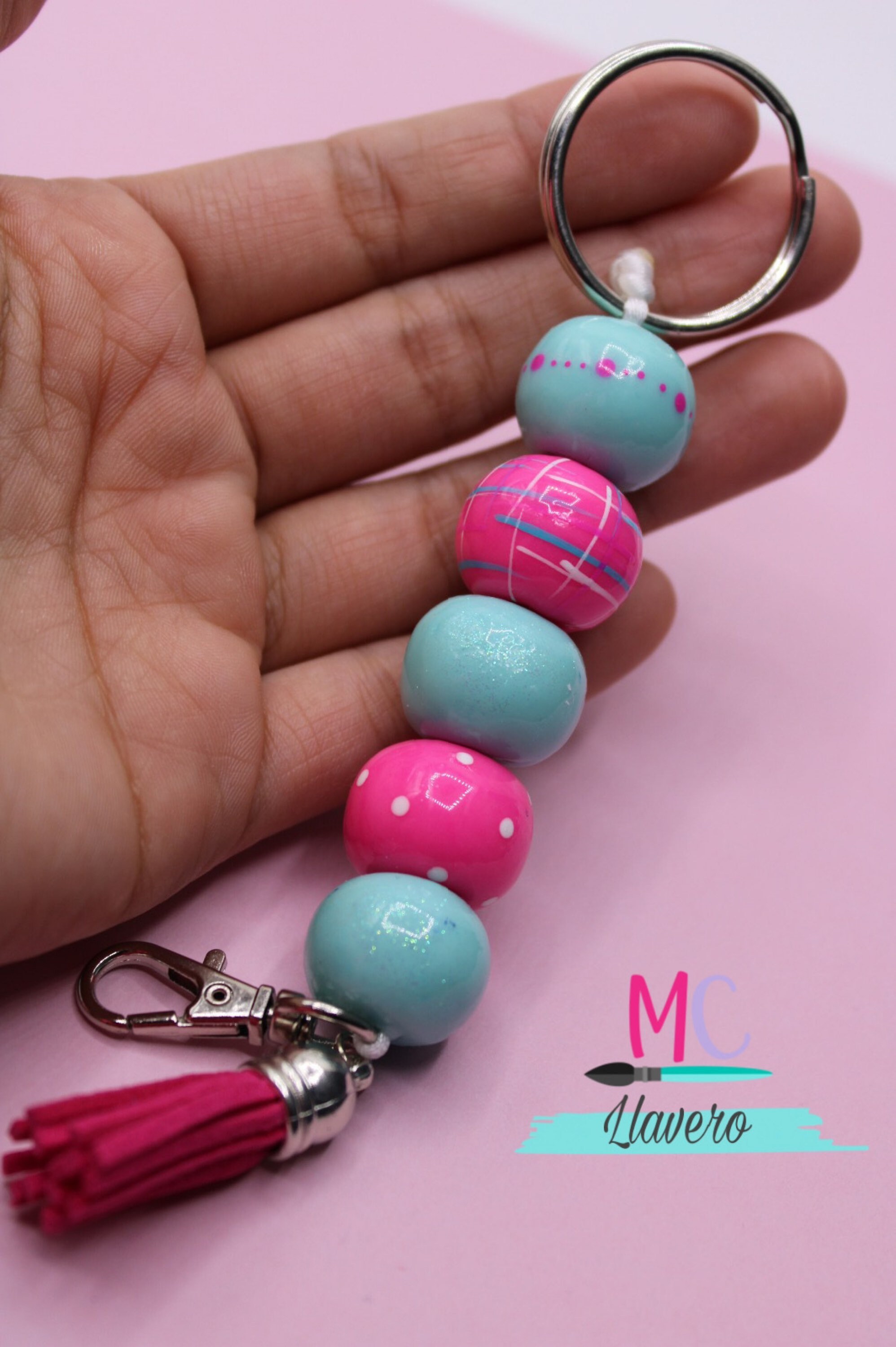 Pink Keychain. Pink Keychain 5 pink and turquoise water | Etsy