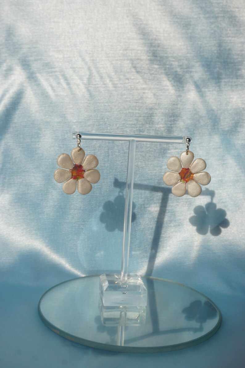 Rainbow Flower Earrings Polymer Clay