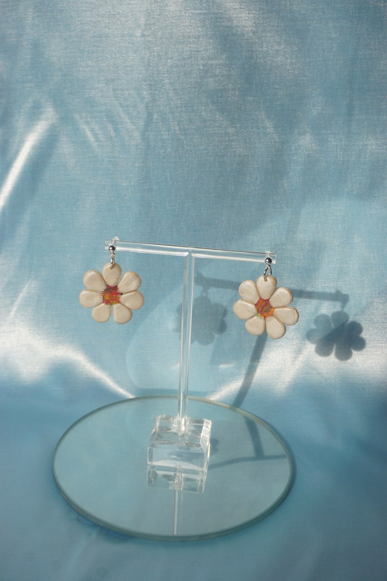 Rainbow Flower Earrings Polymer Clay