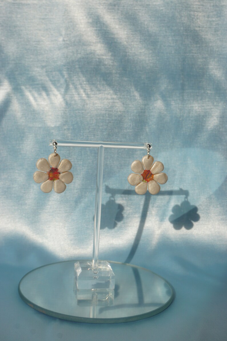 Rainbow Flower Earrings Polymer Clay