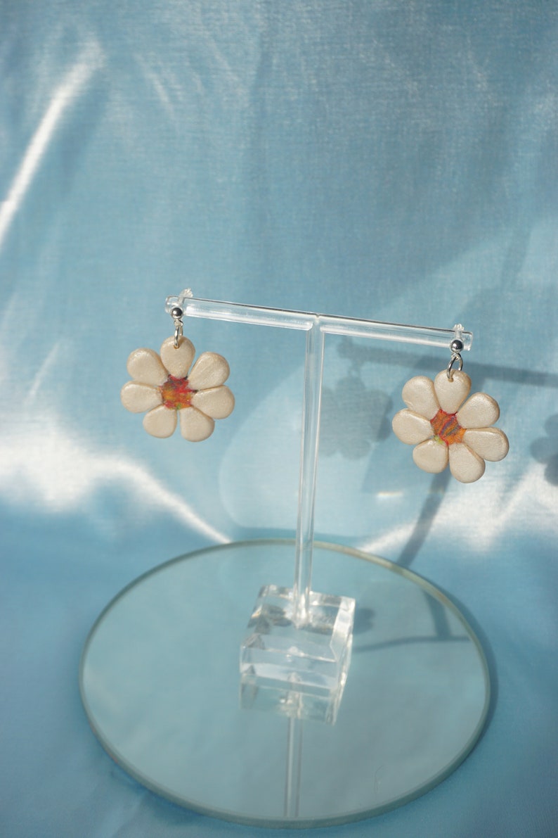 Rainbow Flower Earrings Polymer Clay