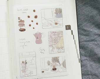 but coffee first #1 aesthetic transparent sticker sheet, coffee lover sticker, bujo bullet journaling sticker sheet, planner sticker, coffee