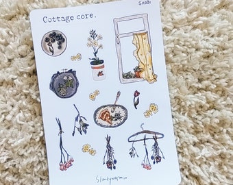 aesthetic cottage core sticker sheet, bujo stickers, bullet journaling , planner sticker sheet, cozy stay home sticker sheet