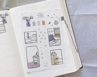 transparent cozy life style beautiful moments sticker sheet, aesthetic sticker sheet, bujo bullet journaling sticker, planner sticker, clear
