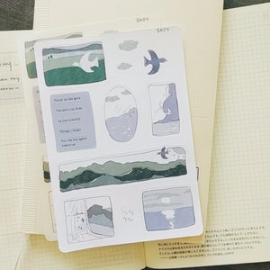 aesthetic landscape sticker sheet, sticker sheet journaling, quote sticker sheet, bujo sticker, bullet journaling sticker, planner sticker,
