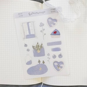 transparent aesthetic bujo sticker sheet, Bullet Journal, Planner Stickers, Scrapbook Stickers, Journal Stickers, comfy blue lover sticker