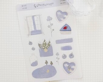 transparent aesthetic bujo sticker sheet, Bullet Journal, Planner Stickers, Scrapbook Stickers, Journal Stickers, comfy blue lover sticker