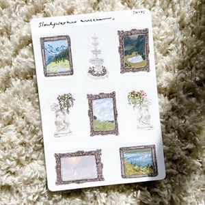 aesthetic museum day sticker sheet, bujo stickers, bullet journaling sticker sheet, planner sticker, art museum stickers, vintage sticker