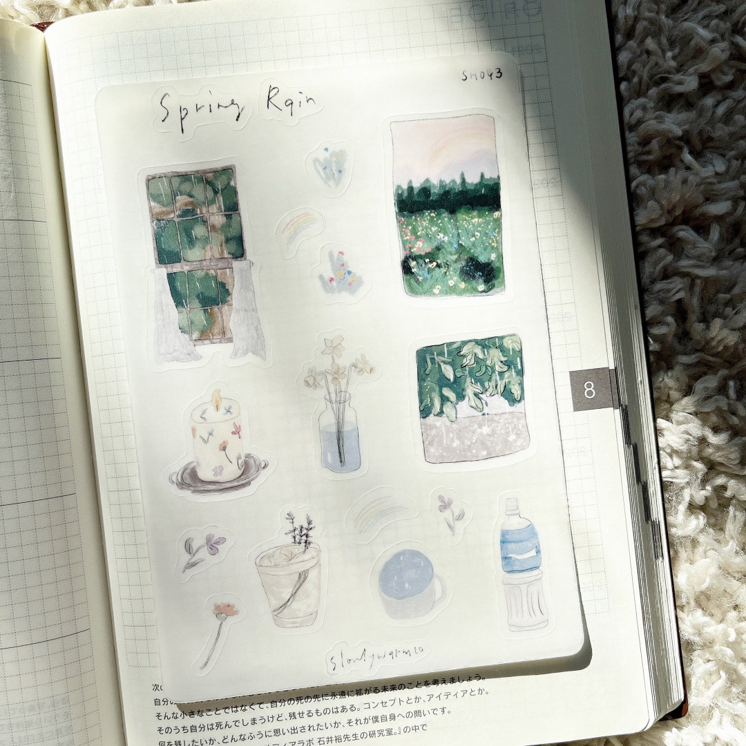 Aesthetic Sticker Sheet, Bujo Sticker, Spring Rain, Rainbow Sticker ...