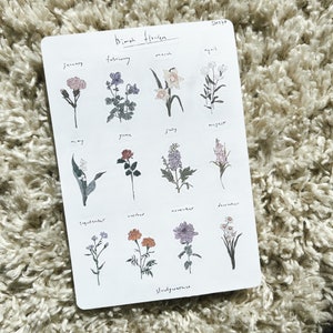 hoja de pegatina estética, pegatina de bujo, flores de nacimiento, pegatinas de flores silvestres, pegatina de planificador, diario de balas, lirio en el valle, rosa
