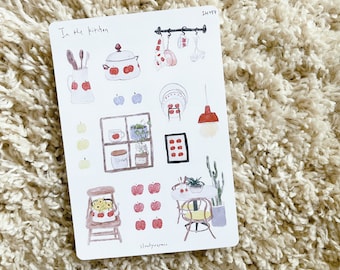 キッチンで、かわいいステッカーシート、bujo ステッカー、バレット ジャーナル ステッカーシート、プランナー ステッカー、料理ステッカー、シェフ、料理好き