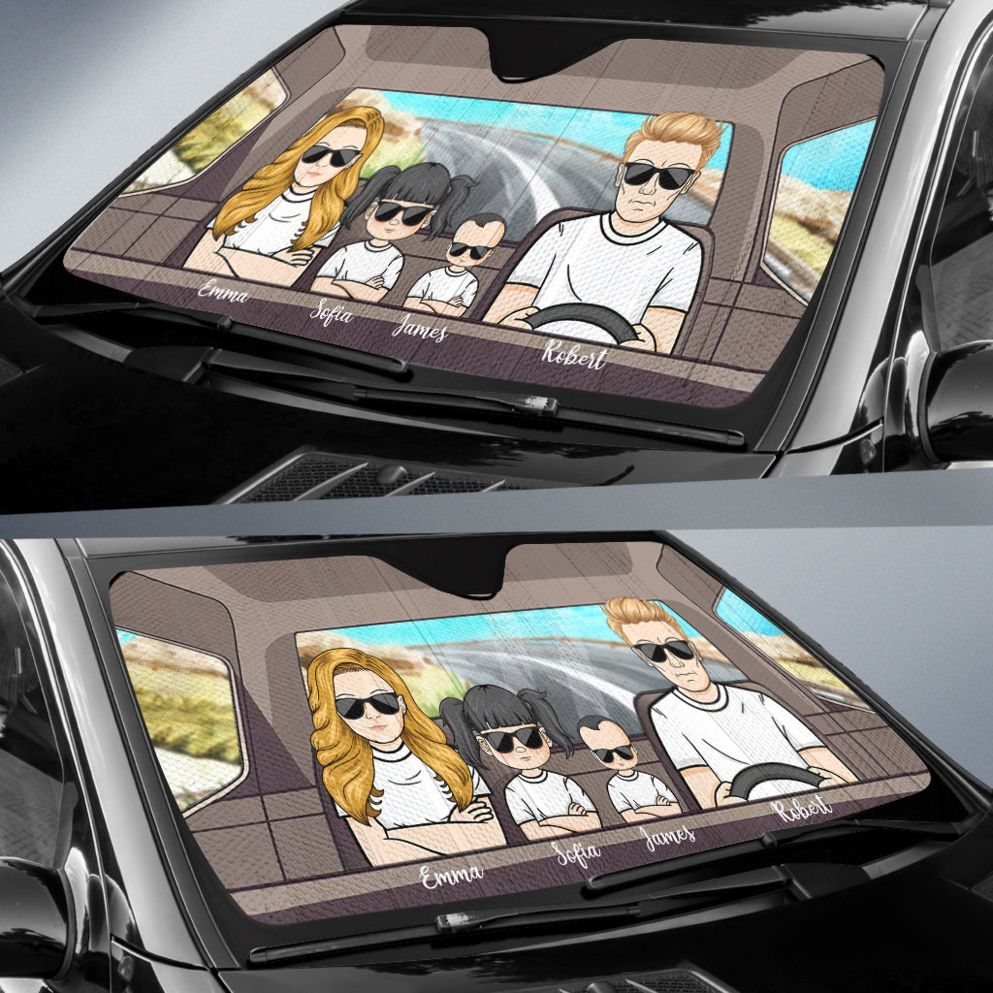 Father's Day Gift, Happy Family Trip - Auto Sun Shade Windshield Sunshade