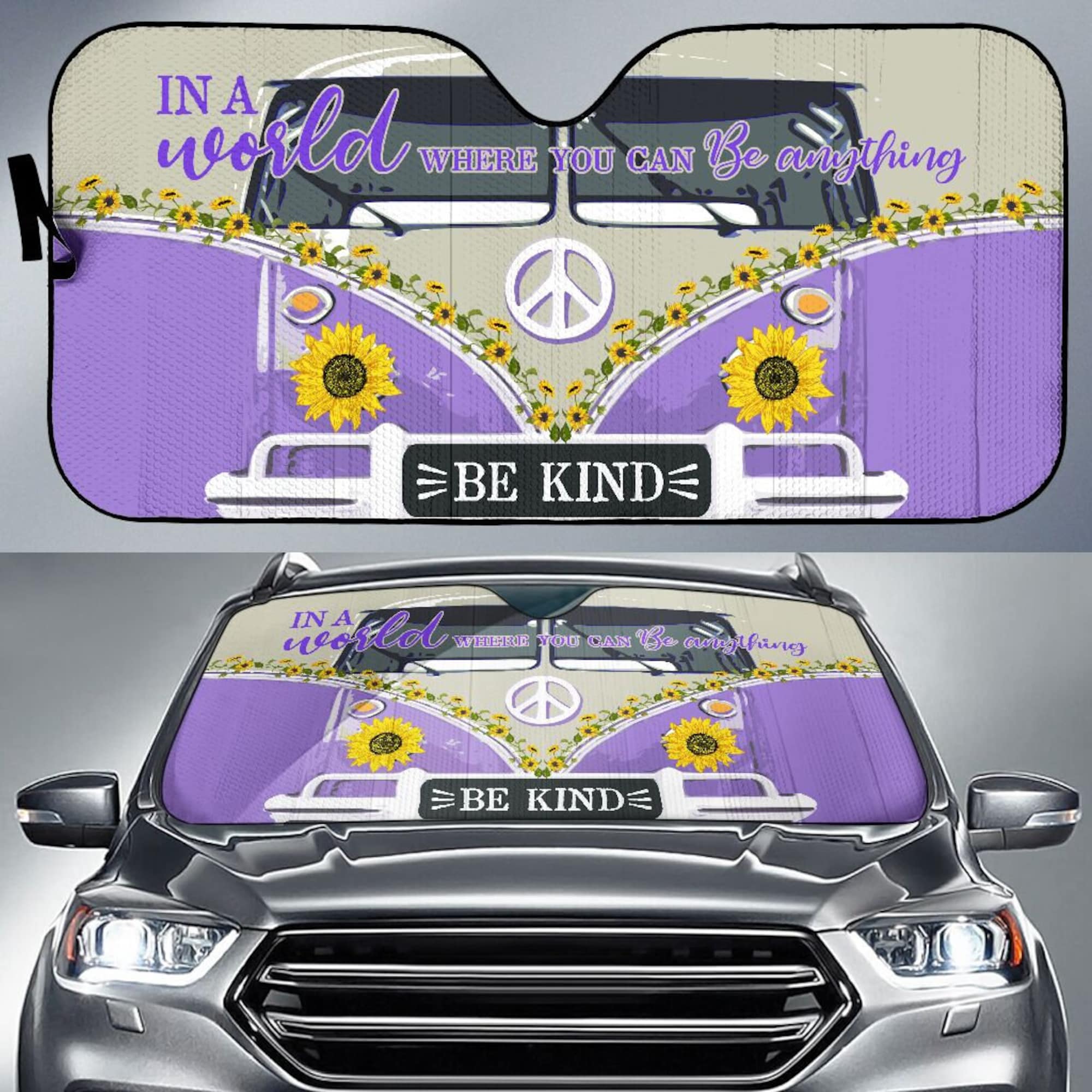 Hippie - Sunflower - Auto Sun Shade Windshield Sunshade, Car Accessories, Custom Sunshade, Auto Sun Shade, personalized Gifts
