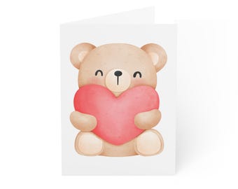 Valentine's Day Card, Blank card, bear holding a heart