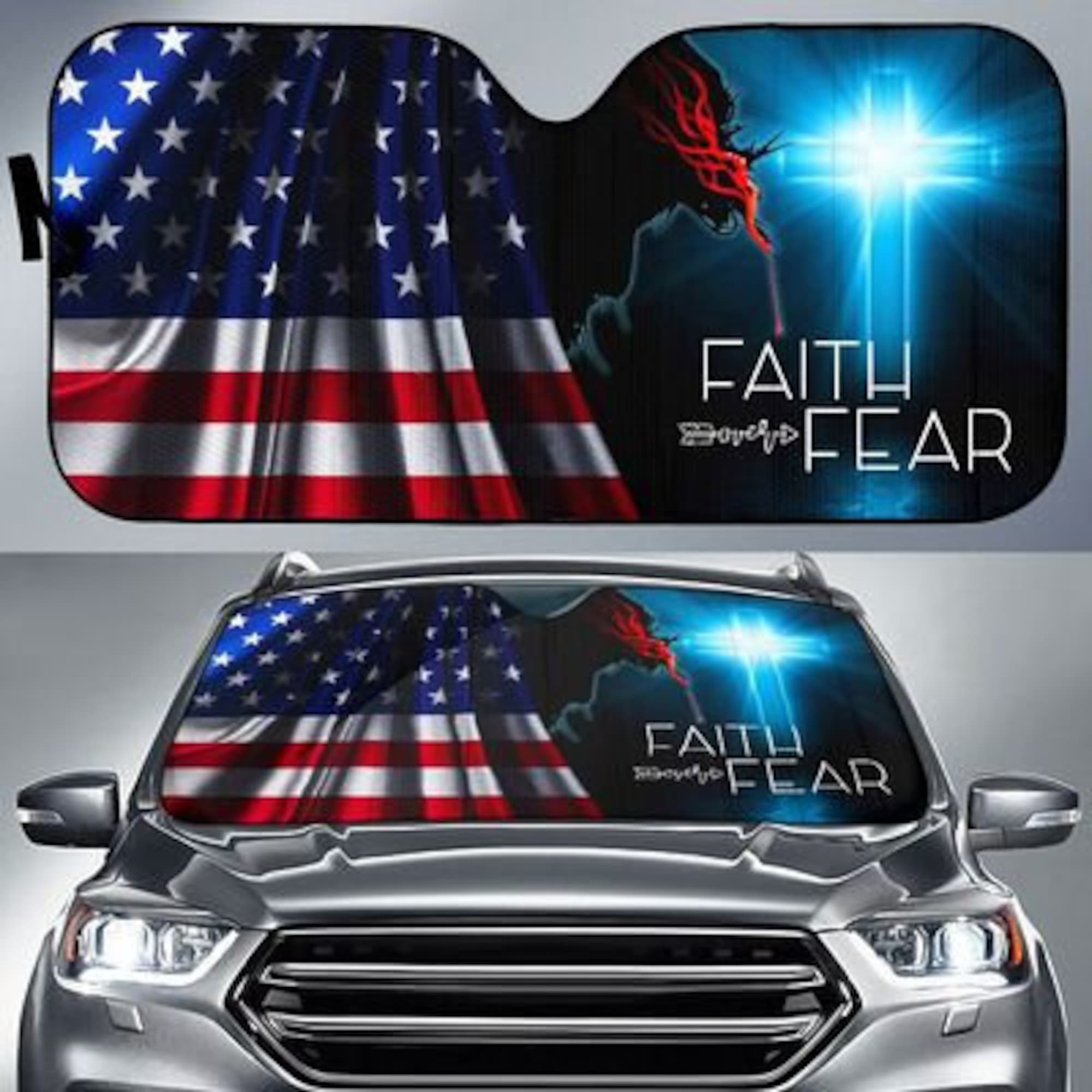 Discover God Faith Over Fear Auto Sun Shade Car Accessories