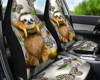 YORXINGY Car Seat Covers Black Sloth Print Front Bucket Seat Cover Soft for Women Automobile Interior Accessories Seats Protector Full Set 2 Pieces Anti-Slip 