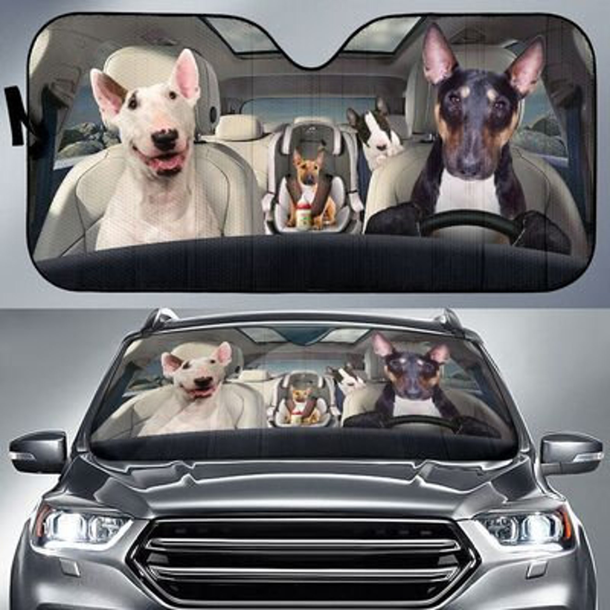 Bull Terrier Family Funny Safe Driver Auto Sun Shade