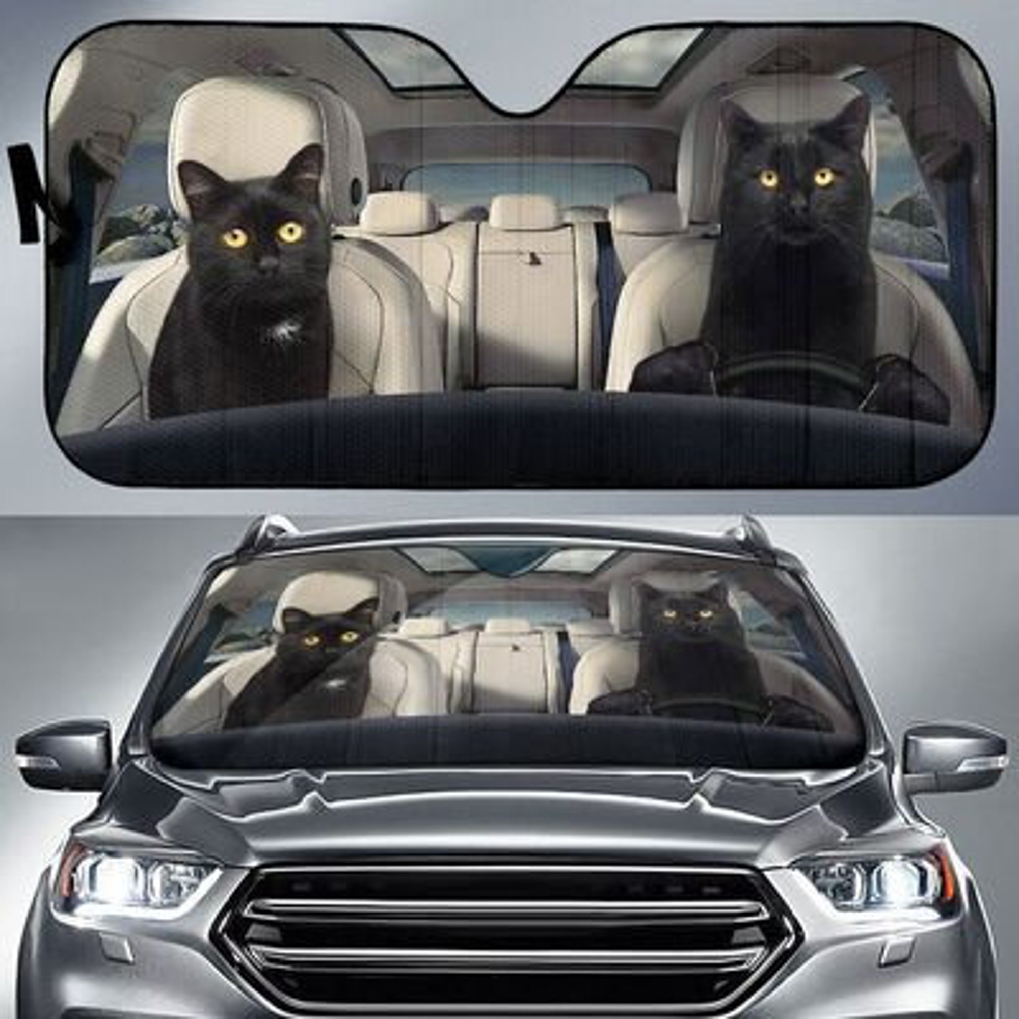 Black Cats Safe And Driver Auto Sun Shade Car Accessories