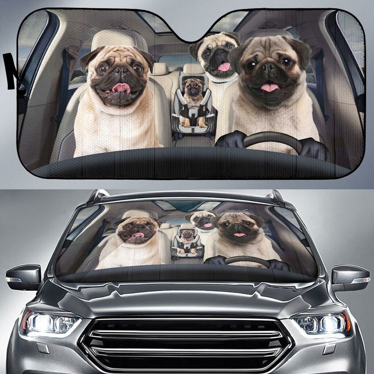 PUG DOG ANIMAL PERSONALISED CAR SUN SHADE Window baby Protection birthday gift 