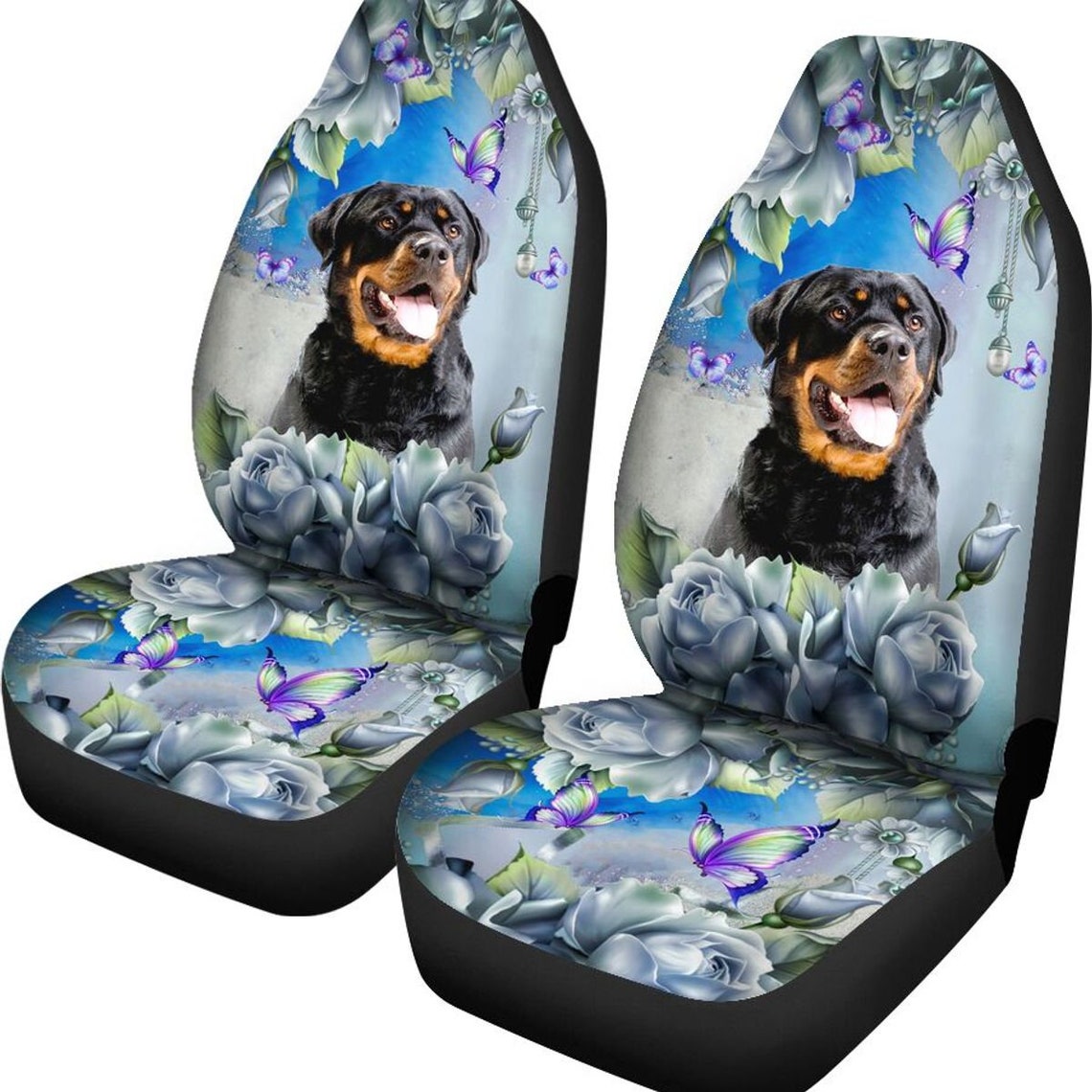 Rottweiler Seat Covers Blue Flower Animal Car Seat Covers Etsy