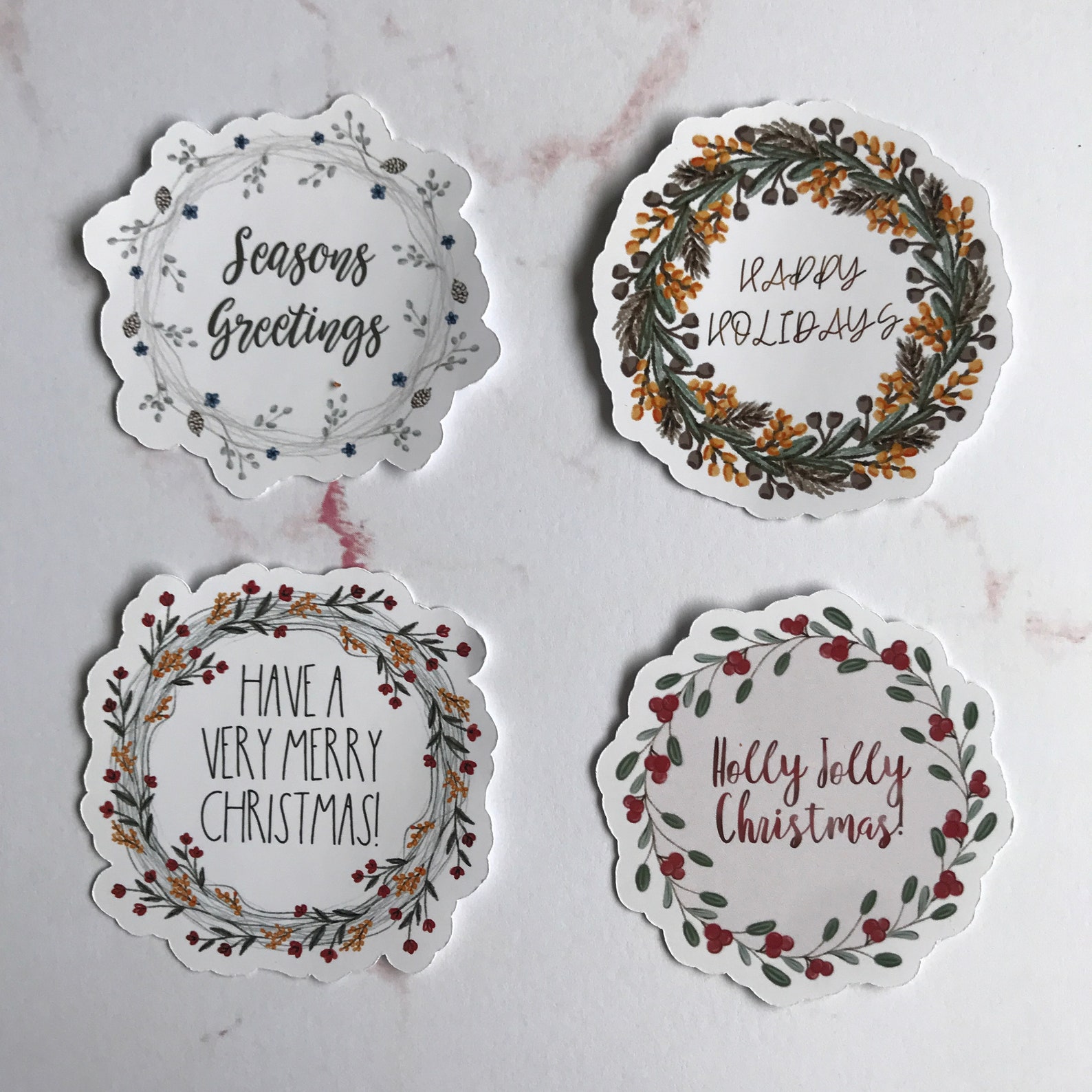 Christmas Wreath Sticker Set Handmade Illustrated Stickers - Etsy