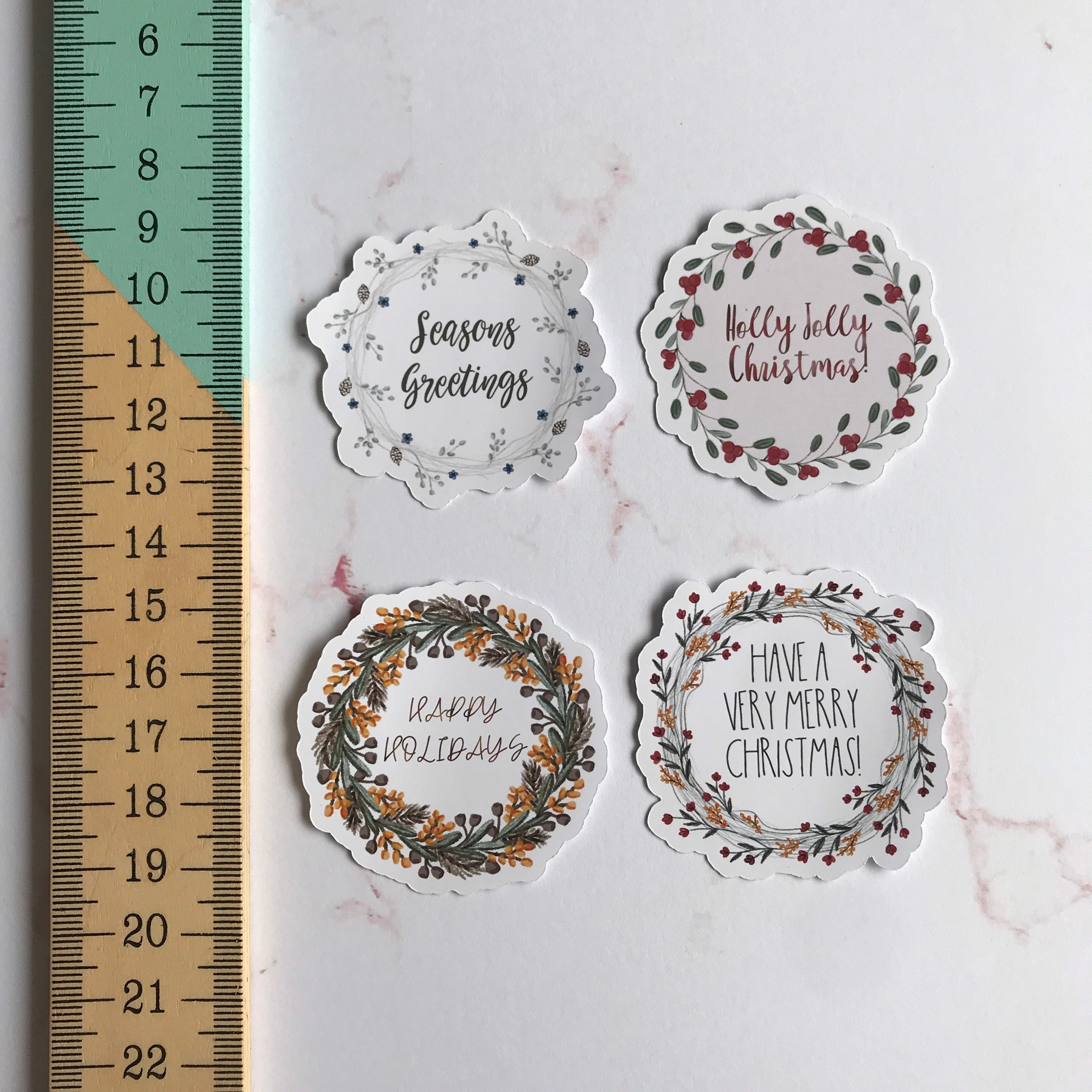 Christmas Wreath Sticker Set Handmade Illustrated Stickers - Etsy