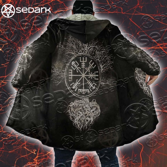 Magical Runic Compass Vegvisir Cloak for Men and Woemn Viking Design in The Circle of Norse Runes Cloak Cape Halloween 