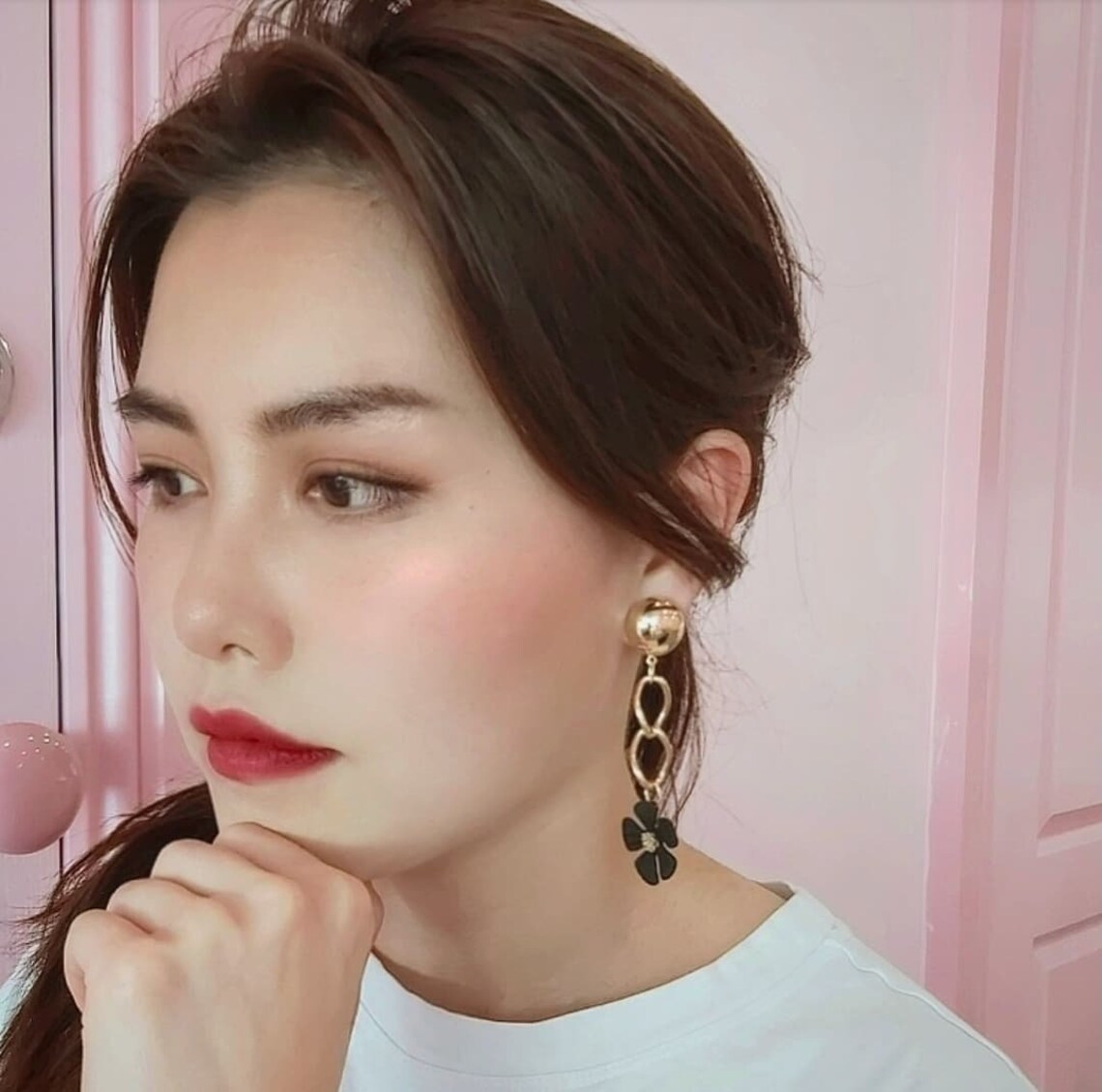 Gold & Black Floral Drop Earrings Etsy