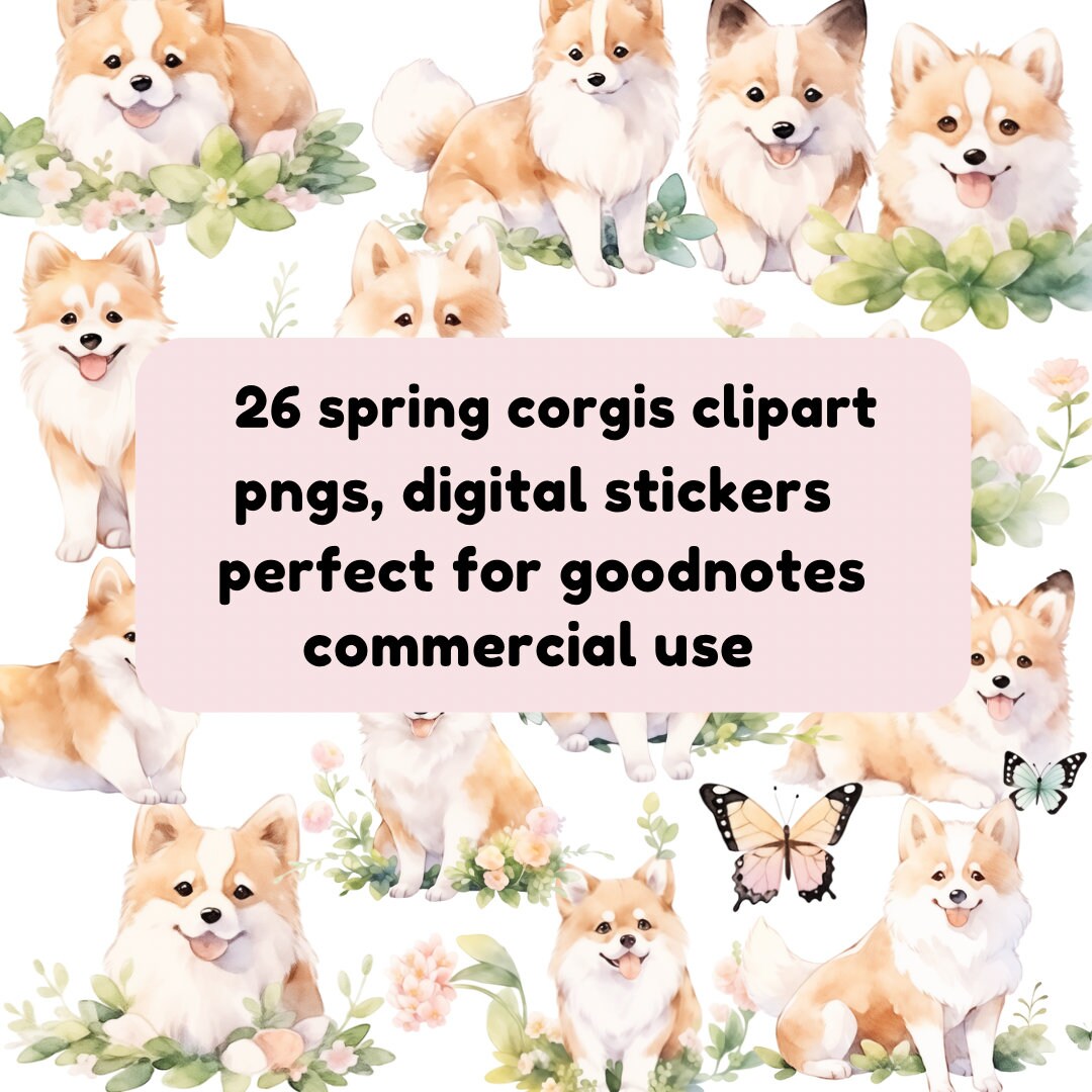 Whimsical Corgi Clip Art Collection, Spring Dog Designs for Digital ...