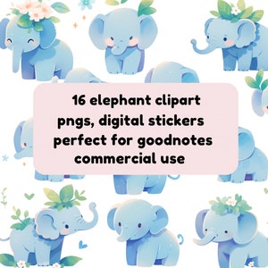 Elephant Safari Clipart Set, PNG Illustrations for Scrapbooking  - Digital Stickers, cartoon vectors, goodnotes stickers, watercolour