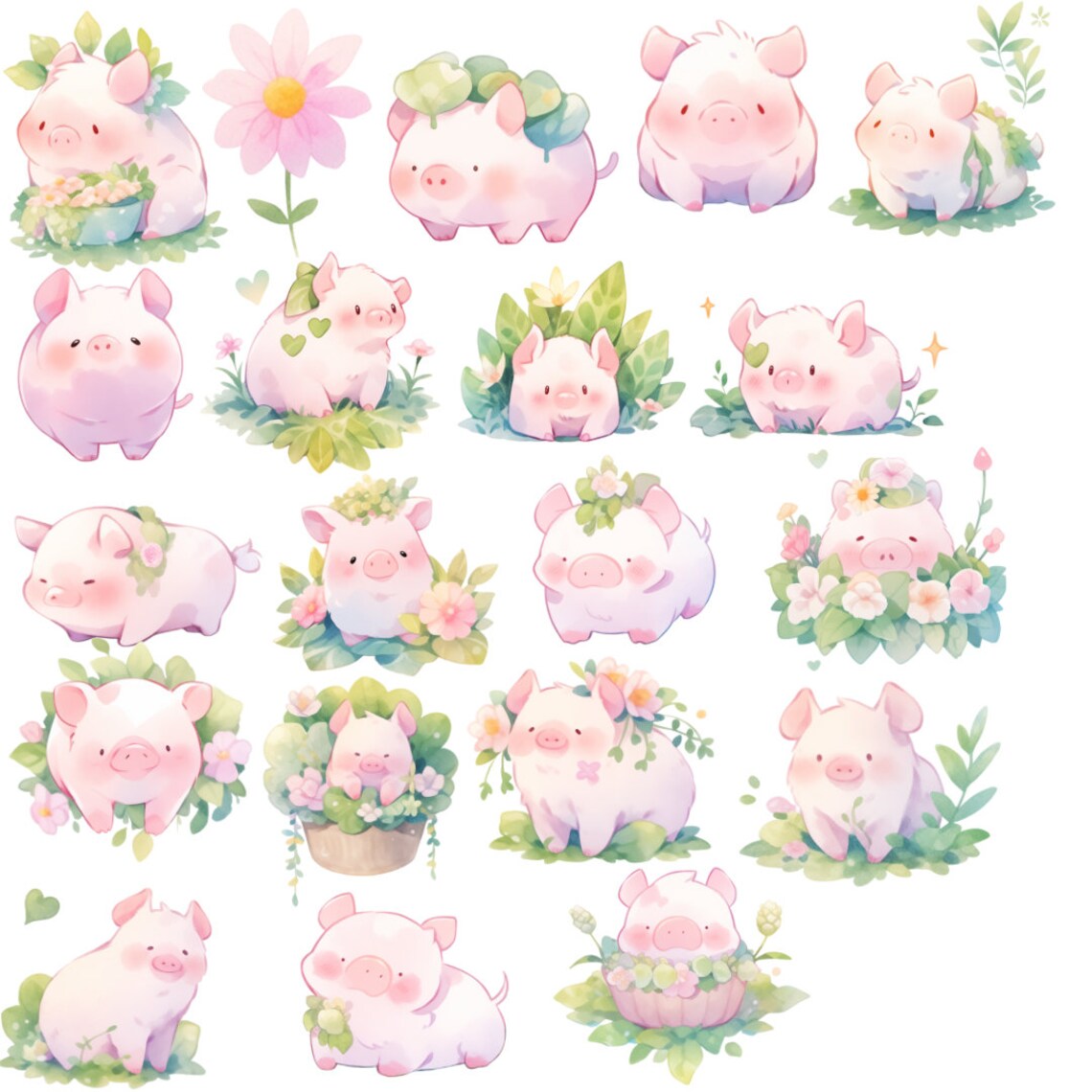 Spring Pig Digital Clipart Pngs Cute Farm Animals for Scrapbooking and ...
