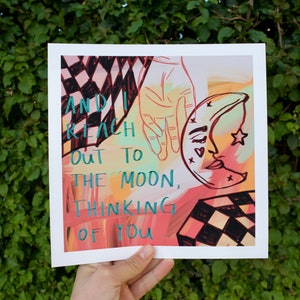 Moon Poetry Art Print | Hand Sketch Wall Art | Colorful Digital Illustration