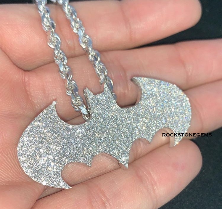 Iced Out Batman Diamond Pendant 925 Sterling Silver Made to - Etsy