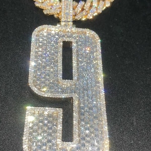 Lucky Number 9 Flooded Baguettes 925 Prata Esterlina Feito Sob Encomenda Pingente de Diamante Hiphop @Rockstonegems