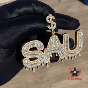 Personalizado Qualquer 3 Bonitos Letras Baguette Transparentes Prata Esterlina 925 Feito Sob Encomenda Pingente de Diamante Hiphop @Rockstonegems