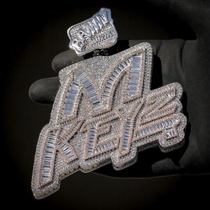 Letras Baguette 925 Prata Esterlina Hiphop Iced Cz Pingente de Diamante #Rockstonegems