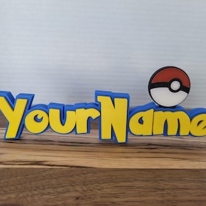 Pokémon-Inspired Custom 3D Printed Name Plaque – Personalized Decor for Kids’ Room, Game Room, or Den – Great Gift Idea – Cake Topper
