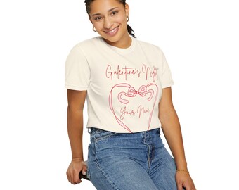 Galentine's Night Heart Line Art T-shirt | Personalized Name Option | Comfort Colors